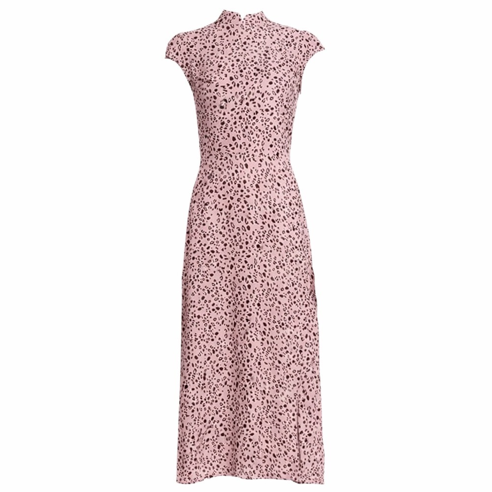 Reformation Cap-Sleeve Midi Dress – Pink Leopard Print, Viscose/Rayon, Size 4